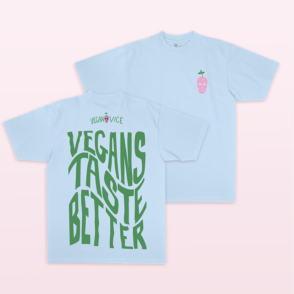 27 Club Coffee - Vegans Taste Better Light Blue T-Shirt – 27 Club