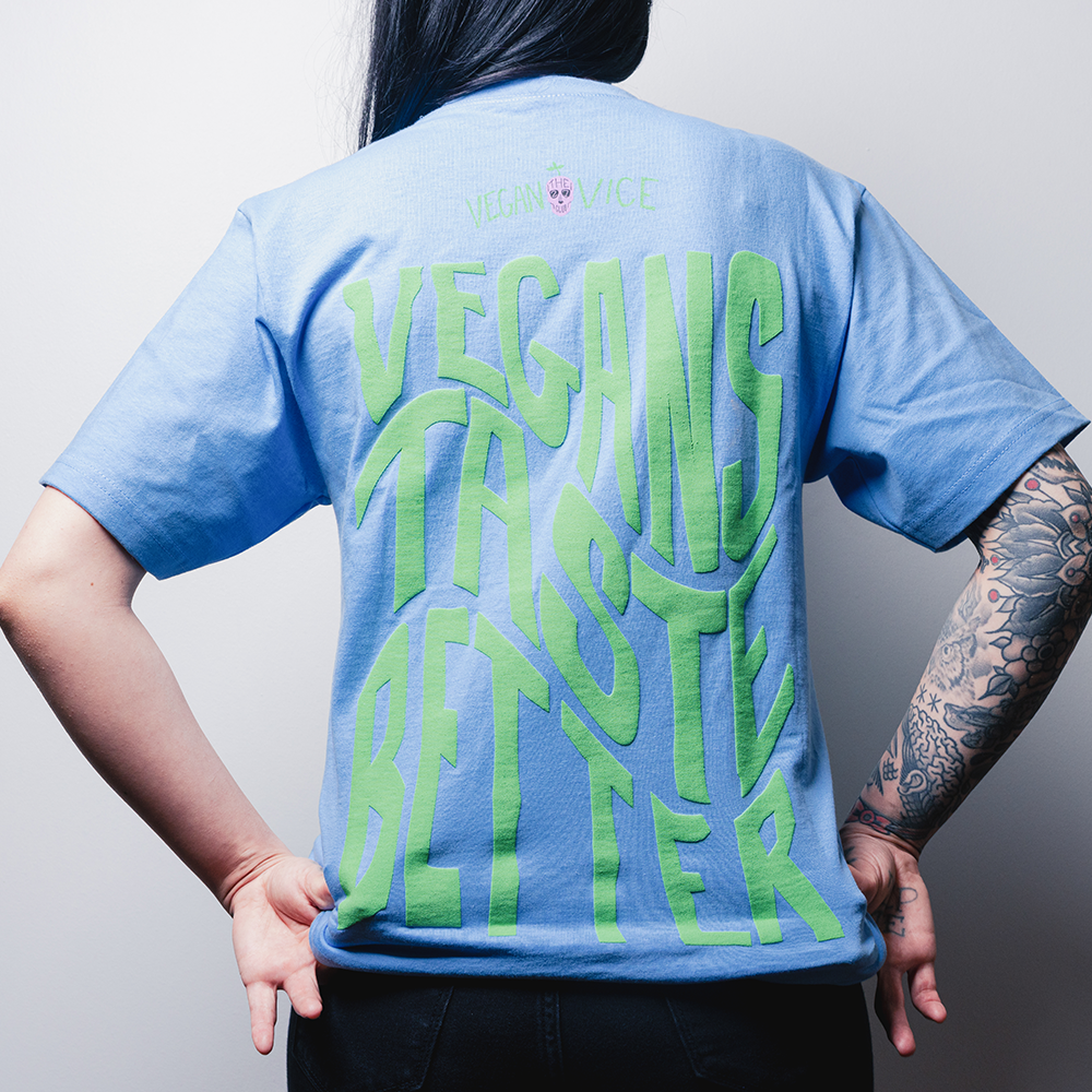 27 Club Coffee - Vegans Taste Better Light Blue T-Shirt – 27 Club