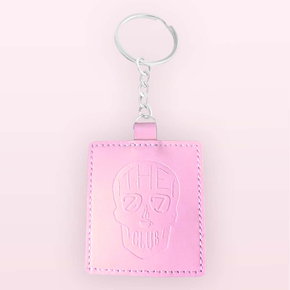 Pink Embossed Leather Logo Keychain