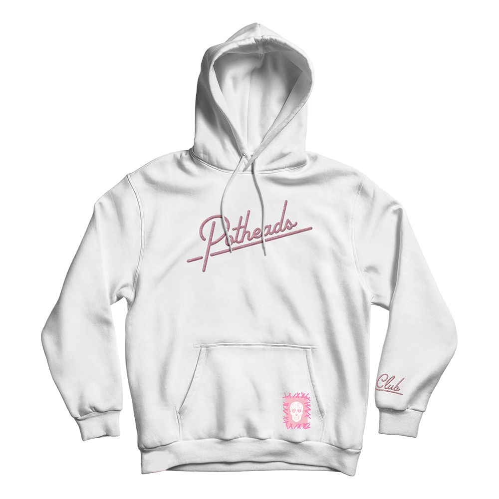 White Embroidered Script Potheads Pullover Hoodie